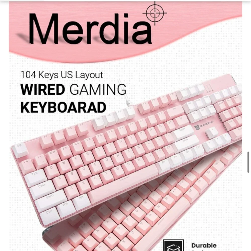 Merdia -Pink and White light up gaming USB Keyboard